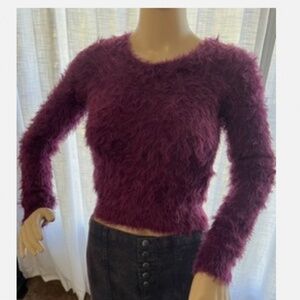 Chaser Fuzzy Purple Long-Sleeve Cropped Sweater Small New With Tag